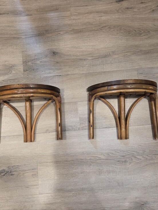 The Unbranded Brand Other - Vtg Pair Rattan Bentwodd Hanging Half Round Shelves Woid 13×10×6.5